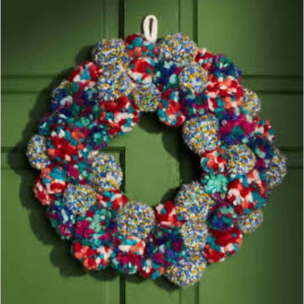Anthropologie Multicolor Pom-Pom Holiday Wreath